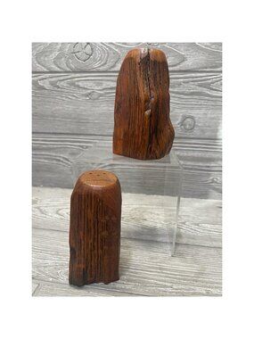 Rustic Wooden Salt and Pepper Shakers Vintage Uneven Wood  Country Handmade